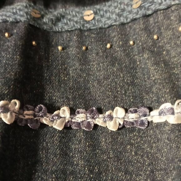 Vintage Y2K Embroidered Dark Wash Denim Jacket sz L - Picture 8 of 10